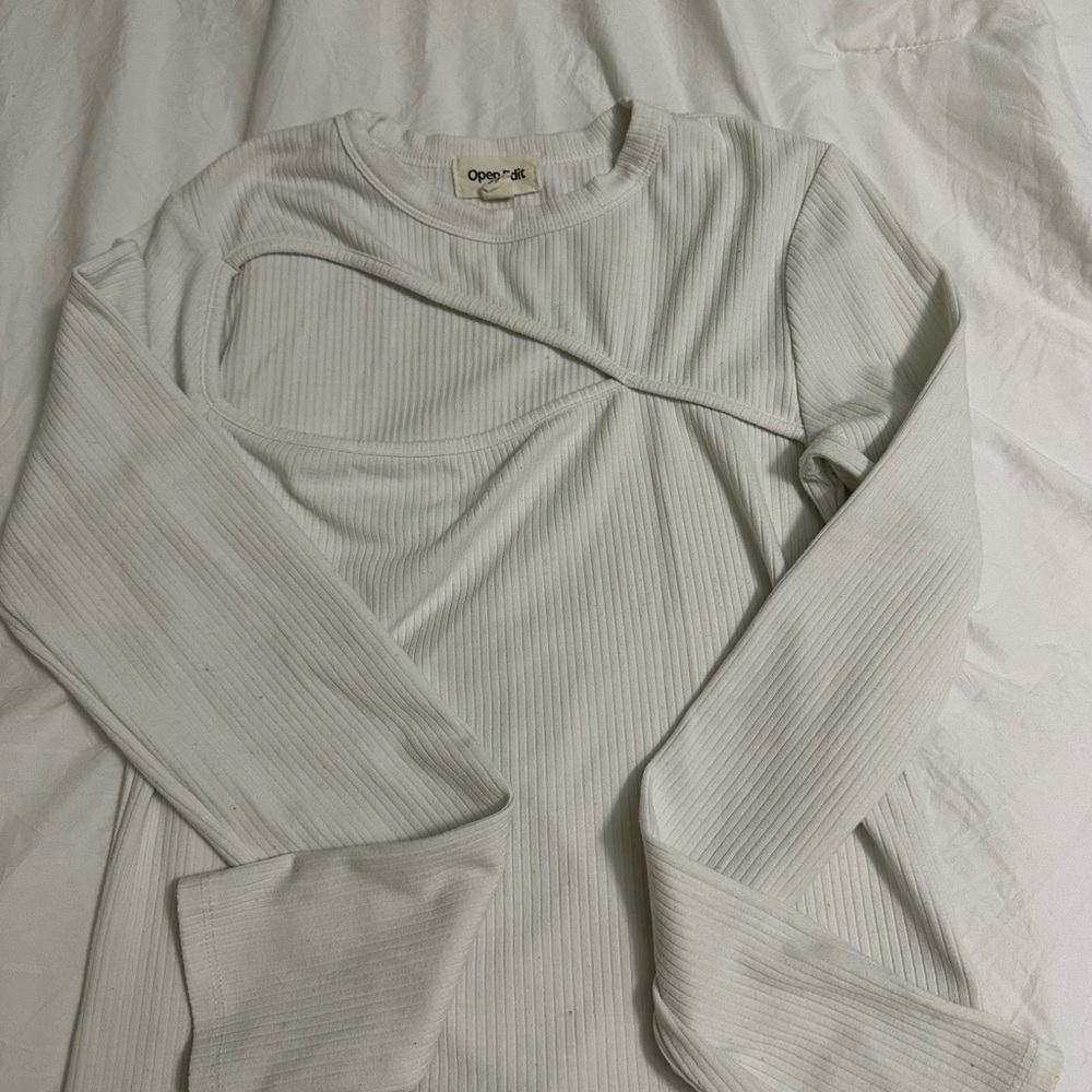Open End Ribbed Long Sleeve Top - Cream